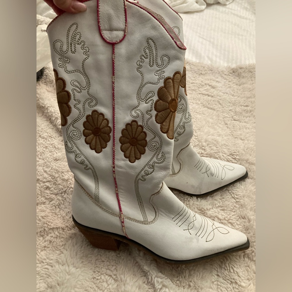 White and Brown Embroidered 2 pairs Nine West Boots